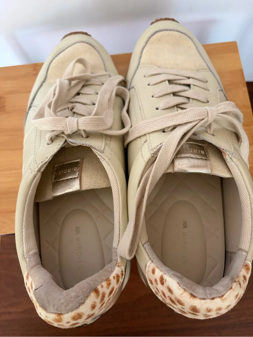 Birdies The Roadrunner Low-Top Sneakers Metallic Gold Heel & Leopard Accent